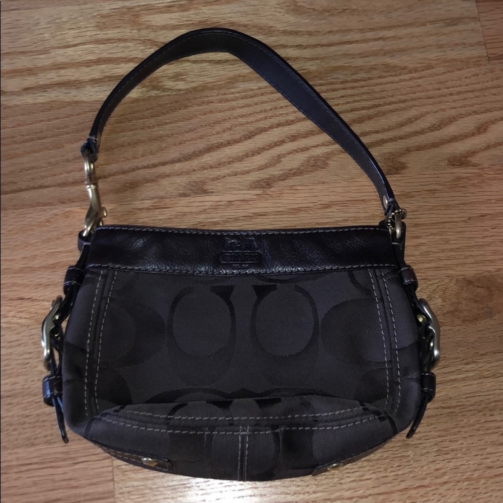Brown leather and canvas coach bag
